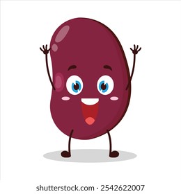 cute rise hand happy expression of red bean character