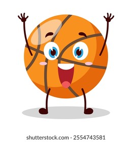 cute rise hand happy expression of basket ball cartoon character