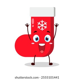 cute rise hand happy expression of Christmas sock cartoon character