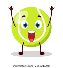 cute rise hand happy expression of tennis ball character