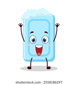 cute rise hand happy expression of soap cartoon character
