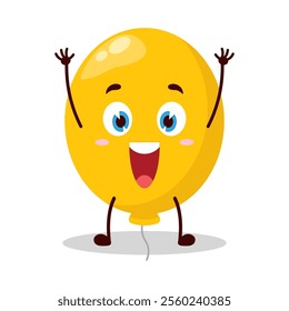 cute rise hand happy expression of yellow balloon cartoon character
