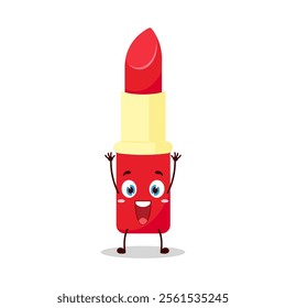 cute rise hand happy expression of lipstick cartoon character
