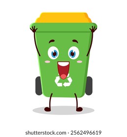 cute rise hand happy expression of trash bin cartoon character
