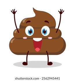 cute rise hand happy expression of chicken poop cartoon character
