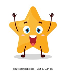 cute rise hand happy expression of star cartoon character
