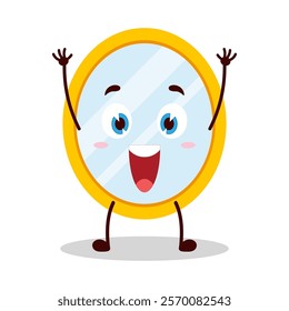 cute rise hand happy expression of mirror cartoon character
