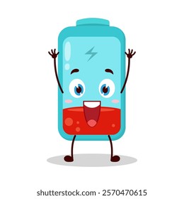 cute rise hand happy expression of empty battery cartoon character
