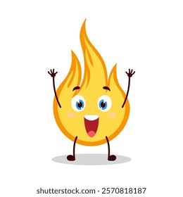 cute rise hand happy expression of fire cartoon character
