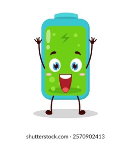 cute rise hand happy expression of full battery cartoon character
