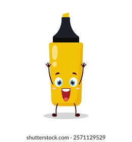 cute rise hand happy expression of yellow highlighter cartoon character
