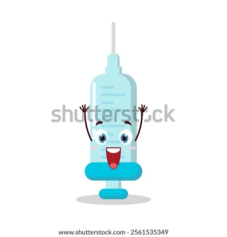 cute rise hand happy expression of syringe cartoon character
