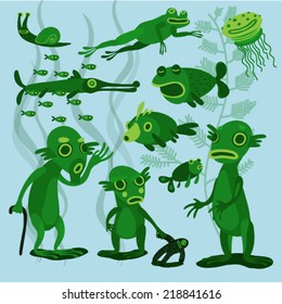 cute river creatures set in vector