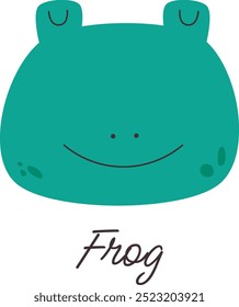 Süße Flussfrosch, Vektorgrafik. Der Kopf des Frosches ist im Cartoon-Stil gezeichnet. Abdruck der Kinder, Aufkleber.