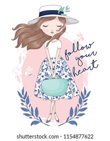 Cute roantic girl illustration. Fashion artworks, children books, prints and more.