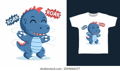 Cute roar dinosaur hand drawn, ready for print on t-shirt and other uses.