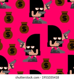 Cute Robber pattern seamless. Cartoon thug background