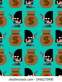 Cute Robber pattern seamless. Cartoon thug background