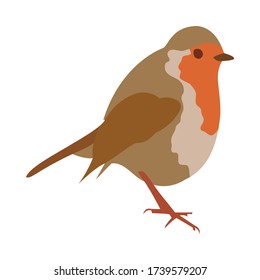 Cute robin bird vector illustration in flat style. Cartoon little colorful robin bird isolated on white background, profile view. For use in postcards, children's books, the web and any projects.
