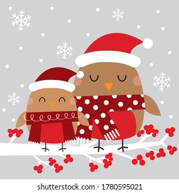 cute robin christmas greeting card on gray background