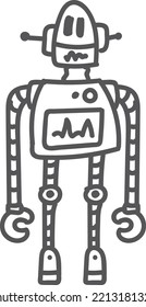 Cute robor doodle. Hand drawn line drawing