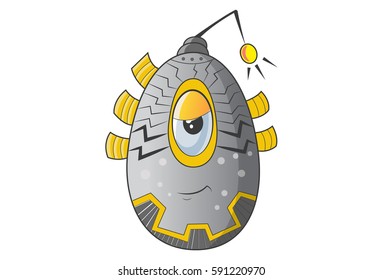 Cute Robot Angry. Vector Illustration. Isolated on white background.