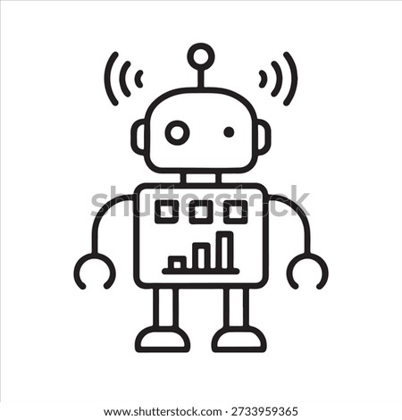 Cute Robot with Antenna and Signal Waves Line Art
