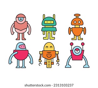 cute robot avatars set vector illustration