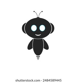 cute robot in black, simple icon design, vector design