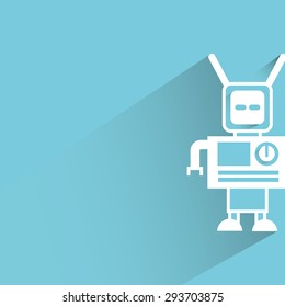 cute robot in blue background, flat and shadow theme