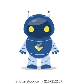 Rutsche Roboter in Blau und Gelb mit Flüssigkeit in der Mitte des Körpers.