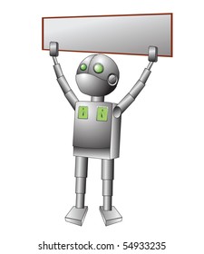 cute robot with board on a white background