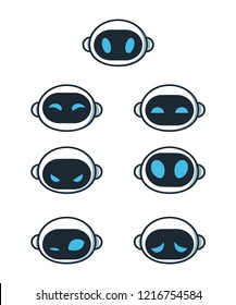 Cute robot bot face emotion character set. Vector modern flat style cartoon character illustration. Isolated on white background. Robot concept