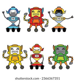 Cute robot boy cartoon, hello, modern bot. Future, robot, character. Smile. Used for illustration. vector isolated on white background