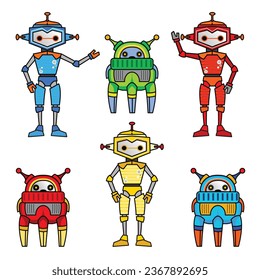 Cute robot boy cartoon, hello, modern bot. Future, robot, character. Smile. Used for illustration. vector isolated on white background.