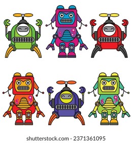 Cute robot boy cartoon, hello, modern bot. Future, robot, character. Smile. Used for illustration. vector isolated on white background.