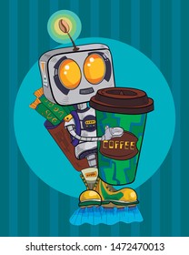 
cute robot carries coffee. robots