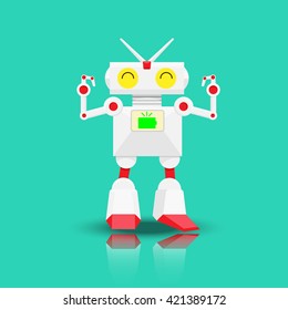 Cute robot cartoon character with reflect shadow vector design.