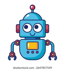 Cute robot cartoon icon with antenna and round eyes isolated on white background