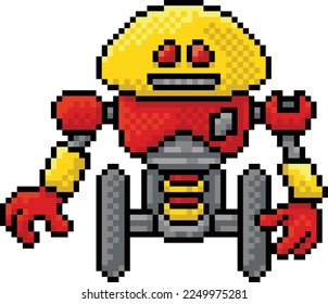 A cute robot cartoon mascot in a retro vintage 8 bit video game pixel art style