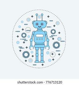 Cute Robot Cartoon Robotic Character Vintage Icon Thin Line Vector Illustration