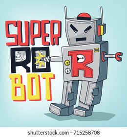 Cute robot cartoon standing and fixing circuit board vector illustration.