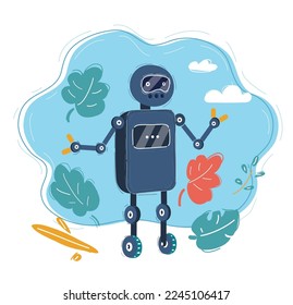 Cute Robot Cartoon Vector Icon Illustration. Science Technology Icon Concept Isolated Premium Vector. Flat Cartoon Style