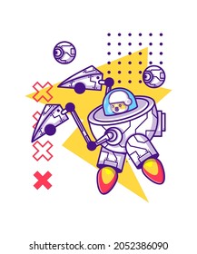 Cute Robot with Cat Cartoon Character Illustration