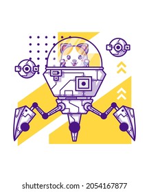 Cute Robot with Cat Cartoon Character Illustration
