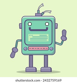 Lindo robot personaje de dibujos animados plana ilustración estilo 