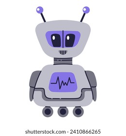 Cute Robot character. Chatbot, AI bot mascot, digital cyborg. Futuristic technology service. Communication artificial intelligence. Vector illustration in cartoon doodle style 
