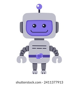 Cute Robot character. Chatbot, AI bot mascot, digital cyborg. Futuristic technology service. Communication artificial intelligence. Vector illustration in cartoon doodle style 
