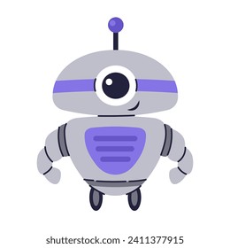 Cute Robot character. Chatbot, AI bot mascot, digital cyborg. Futuristic technology service. Communication artificial intelligence. Vector illustration in cartoon doodle style 
