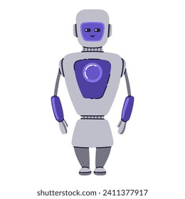 Cute Robot character. Chatbot, AI bot mascot, digital cyborg. Futuristic technology service. Communication artificial intelligence. Vector illustration in cartoon doodle style 
